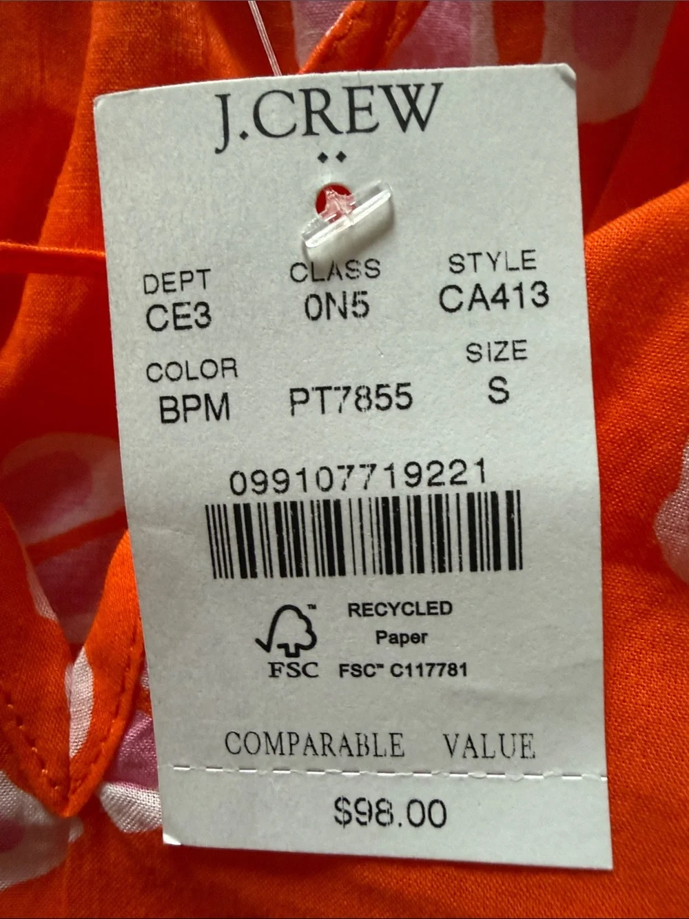 NWT J. Crew Cotton Orange Floral Tiered Dress with Pink Tassels Sz S